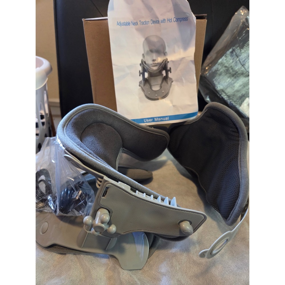 Adjustable Neck Traction Device with Hot Compress Cervical Support Grey USB